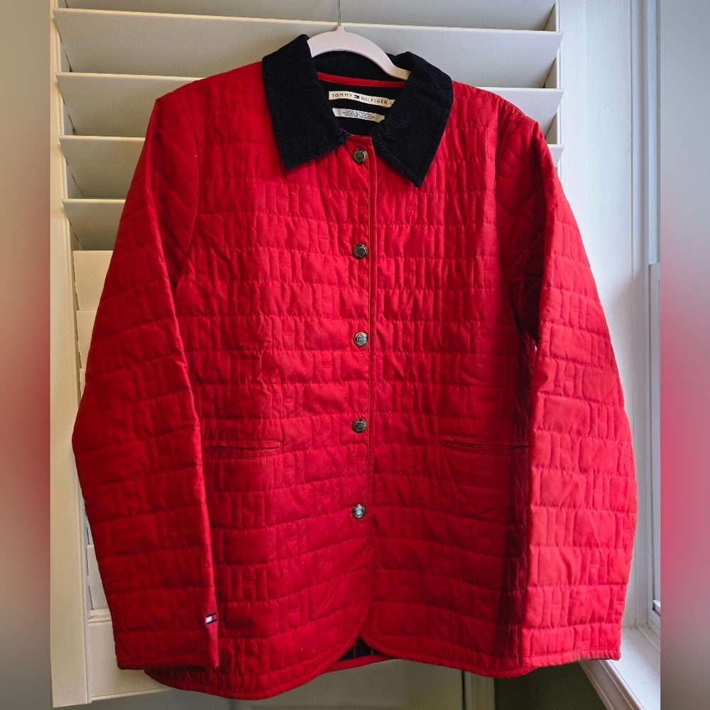 Tommy Hilfiger Red Quilted Jacket with Black Collar